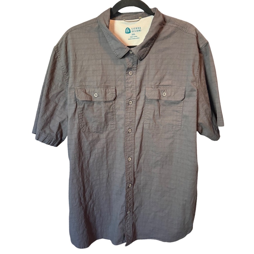 Sierra Designs Mens XXL Gray Ripstop Short Sleeve Button Down Hiking Shirt